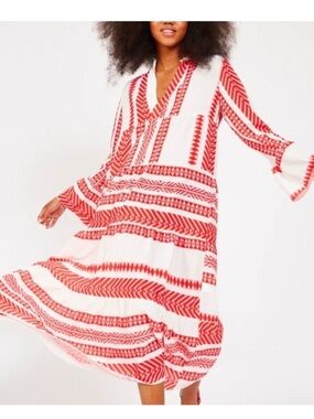 Silk & Salt Red and White Patterned Maxi Dress